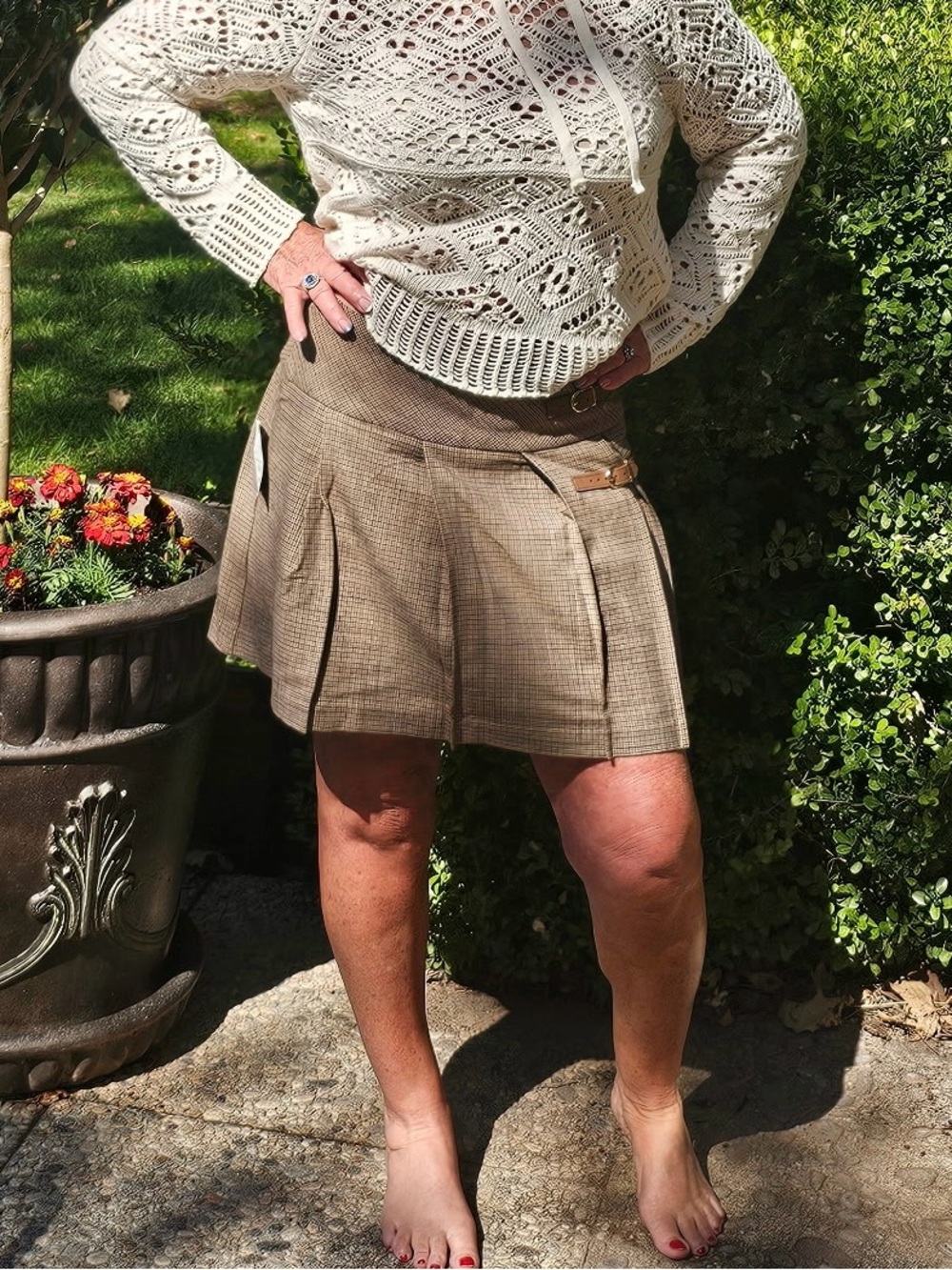 Christian Lacroix Brown Plaid Pleated Mini Skirt